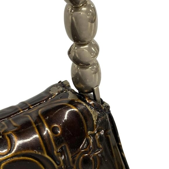 Auth DIOR/ChristianDior Maris Pearl,Trotter - Dark Brown Patent Leather Handbag - Picture 14 of 16